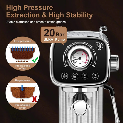 20 Bar Compact Espresso Machine with Milk Frother, Dual Shot Options, ESE Pod Compatibility, Temperature Display, Removable Water Tank for Cappuccino, Latte, & Macchiato at Home Default -DTYStore