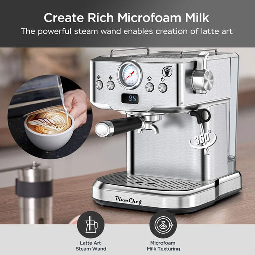 20 Bar Professional Espresso Machine with Milk Frother, Single & Double Shot, ESE Pod Compatible, Visual Temperature and Pressure Display, Removable Water Tank for Cappuccino, Latte, & Macchiato Default -DTYStore