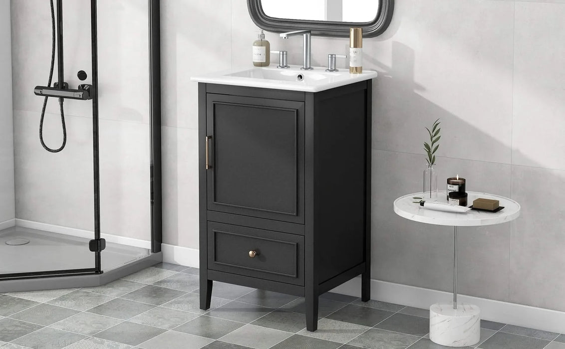 20' Bathroom Vanity with Sink, Bathroom Cabinet with A Door, Door Shelf Storage and Adiustable Foot Pads, A Drawer, Black Default -DTYStore