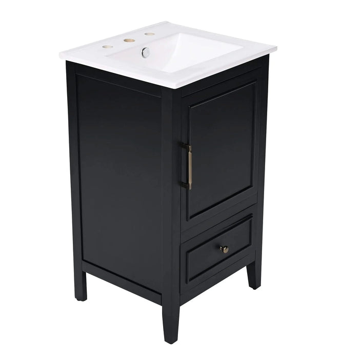 20' Bathroom Vanity with Sink, Bathroom Cabinet with A Door, Door Shelf Storage and Adiustable Foot Pads, A Drawer, Black Default -DTYStore