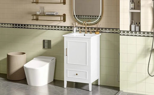 20' Bathroom Vanity with Sink, Bathroom Cabinet with A Door, Door Shelf Storage and Adiustable Foot Pads, A Drawer, White Default -DTYStore