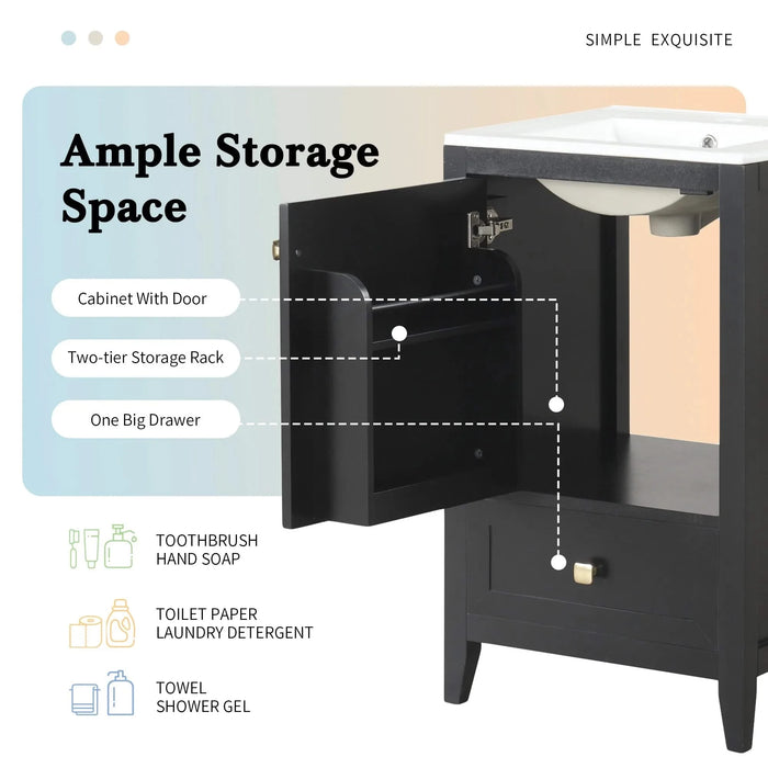 20' Bathroom Vanity with Sink, Bathroom Cabinet with Soft Closing Door, Storage Rack and A Drawer, Black Default -DTYStore