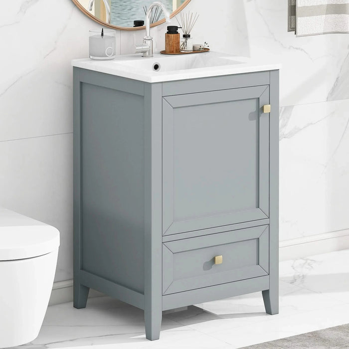 20' Bathroom Vanity with Sink, Bathroom Cabinet with Soft Closing Door, Storage Rack and A Drawer, Grey Default -DTYStore