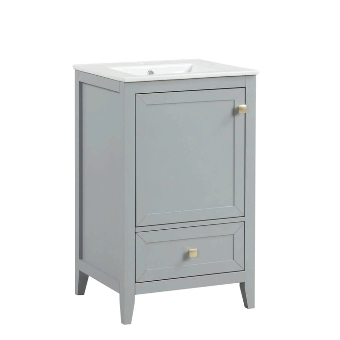 20' Bathroom Vanity with Sink, Bathroom Cabinet with Soft Closing Door, Storage Rack and A Drawer, Grey Default -DTYStore
