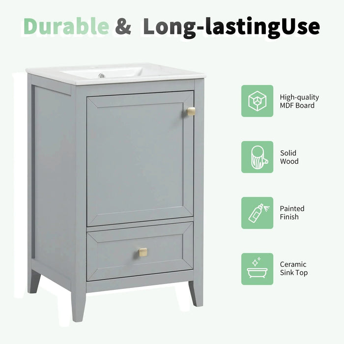 20' Bathroom Vanity with Sink, Bathroom Cabinet with Soft Closing Door, Storage Rack and A Drawer, Grey Default -DTYStore