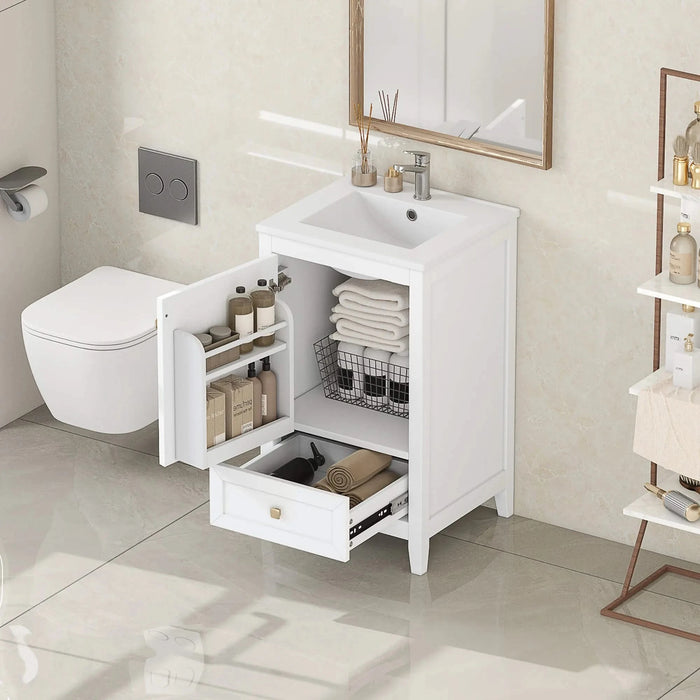 20' Bathroom Vanity with Sink, Bathroom Cabinet with Soft Closing Door, Storage Rack and A Drawer, White Default -DTYStore