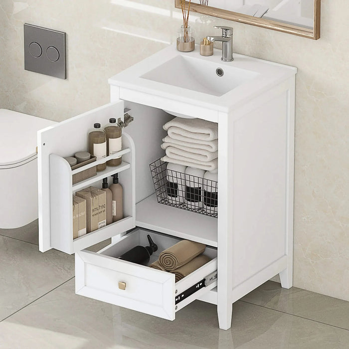20' Bathroom Vanity with Sink, Bathroom Cabinet with Soft Closing Door, Storage Rack and A Drawer, White Default -DTYStore