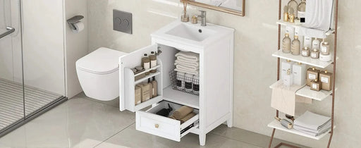 20' Bathroom Vanity with Sink, Bathroom Cabinet with Soft Closing Door, Storage Rack and A Drawer, White Default -DTYStore