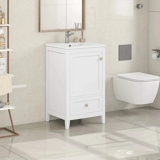 20' Bathroom Vanity with Sink, Bathroom Cabinet with Soft Closing Door, Storage Rack and A Drawer, White Default -DTYStore