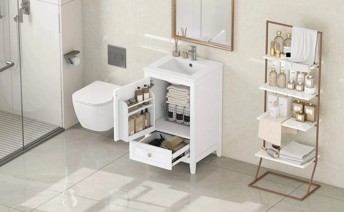 20' Bathroom Vanity with Sink, Bathroom Cabinet with Soft Closing Door, Storage Rack and A Drawer, White Default -DTYStore