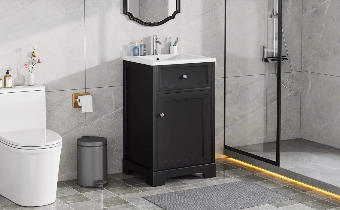 20' Bathroom Vanity with Sink, Bathroom Cabinet with Soft Closing Door, Storage Rack and Adjustable Shelve, Black Default -DTYStore