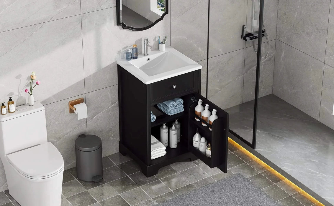 20' Bathroom Vanity with Sink, Bathroom Cabinet with Soft Closing Door, Storage Rack and Adjustable Shelve, Black Default -DTYStore