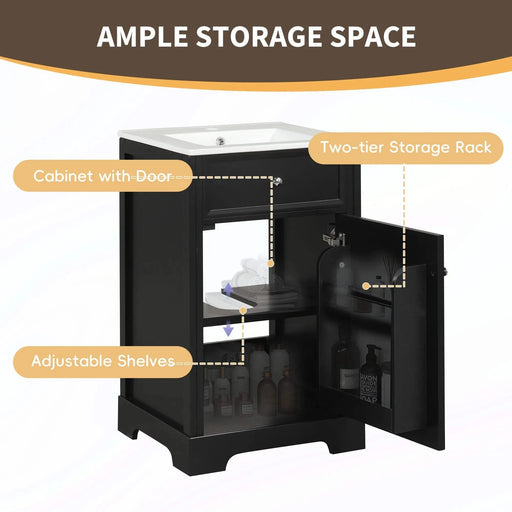 20' Bathroom Vanity with Sink, Bathroom Cabinet with Soft Closing Door, Storage Rack and Adjustable Shelve, Black Default -DTYStore