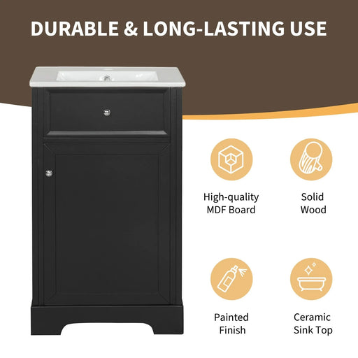 20' Bathroom Vanity with Sink, Bathroom Cabinet with Soft Closing Door, Storage Rack and Adjustable Shelve, Black Default -DTYStore