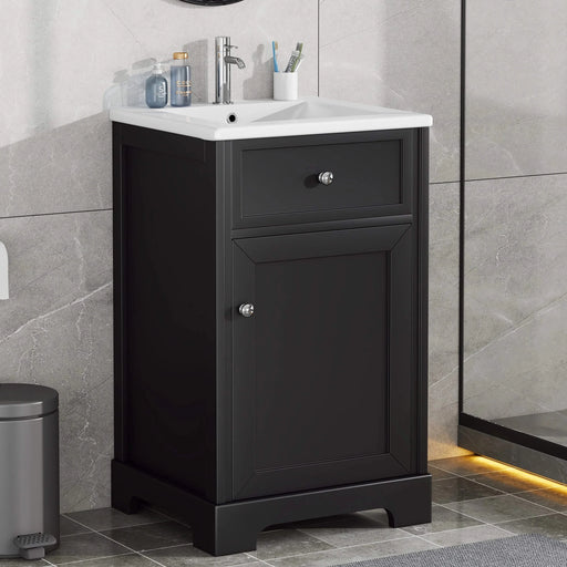 20' Bathroom Vanity with Sink, Bathroom Cabinet with Soft Closing Door, Storage Rack and Adjustable Shelve, Black Default -DTYStore
