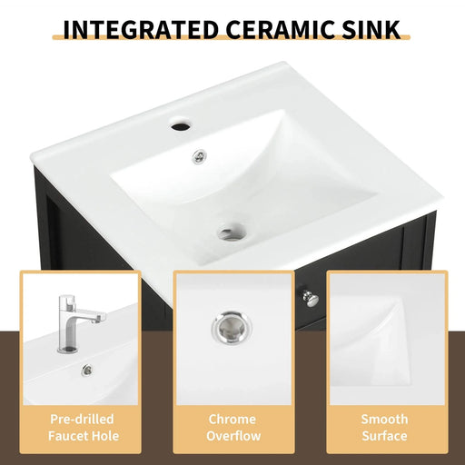 20' Bathroom Vanity with Sink, Bathroom Cabinet with Soft Closing Door, Storage Rack and Adjustable Shelve, Black Default -DTYStore