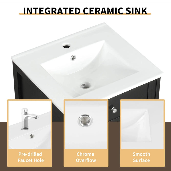 20' Bathroom Vanity with Sink, Bathroom Cabinet with Soft Closing Door, Storage Rack and Adjustable Shelve, Black Default -DTYStore