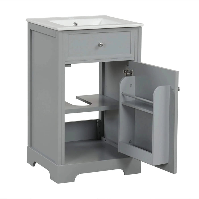 20' Bathroom Vanity with Sink, Bathroom Cabinet with Soft Closing Door, Storage Rack and Adjustable Shelve, Grey Default -DTYStore