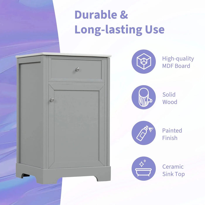 20' Bathroom Vanity with Sink, Bathroom Cabinet with Soft Closing Door, Storage Rack and Adjustable Shelve, Grey Default -DTYStore