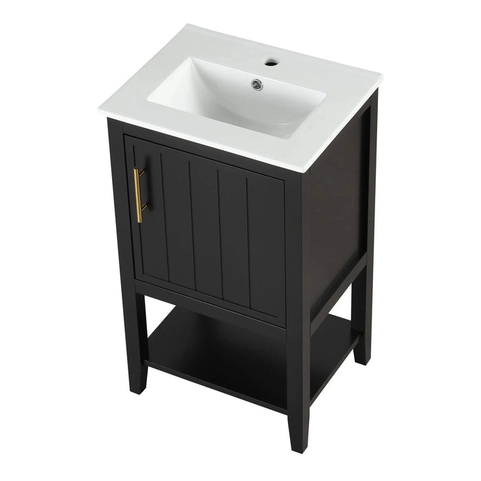 20' Bathroom Vanity with Sink, Bathroom Cabinet with Soft Closing Door, Storage Rack and Open Shelf, Black Default -DTYStore