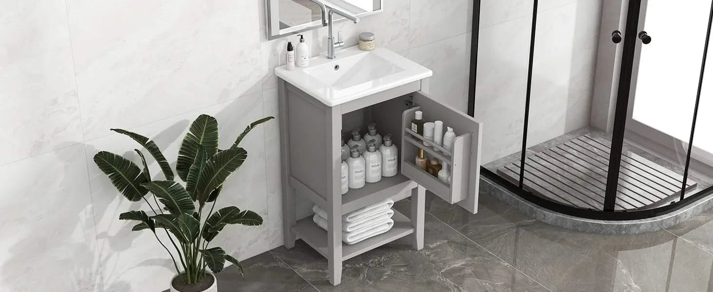 20' Bathroom Vanity with Sink, Bathroom Cabinet with Soft Closing Door, Storage Rack and Open Shelf, Grey(Old SKU:WF308492AAE) Default -DTYStore