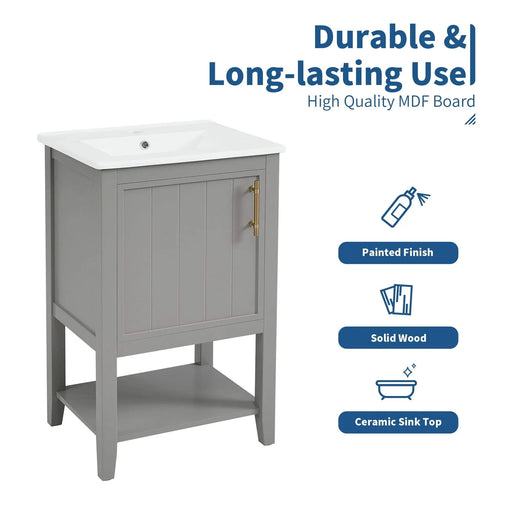 20' Bathroom Vanity with Sink, Bathroom Cabinet with Soft Closing Door, Storage Rack and Open Shelf, Grey(Old SKU:WF308492AAE) Default -DTYStore