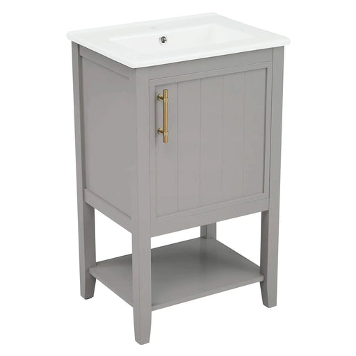 20' Bathroom Vanity with Sink, Bathroom Cabinet with Soft Closing Door, Storage Rack and Open Shelf, Grey(Old SKU:WF308492AAE) Default -DTYStore