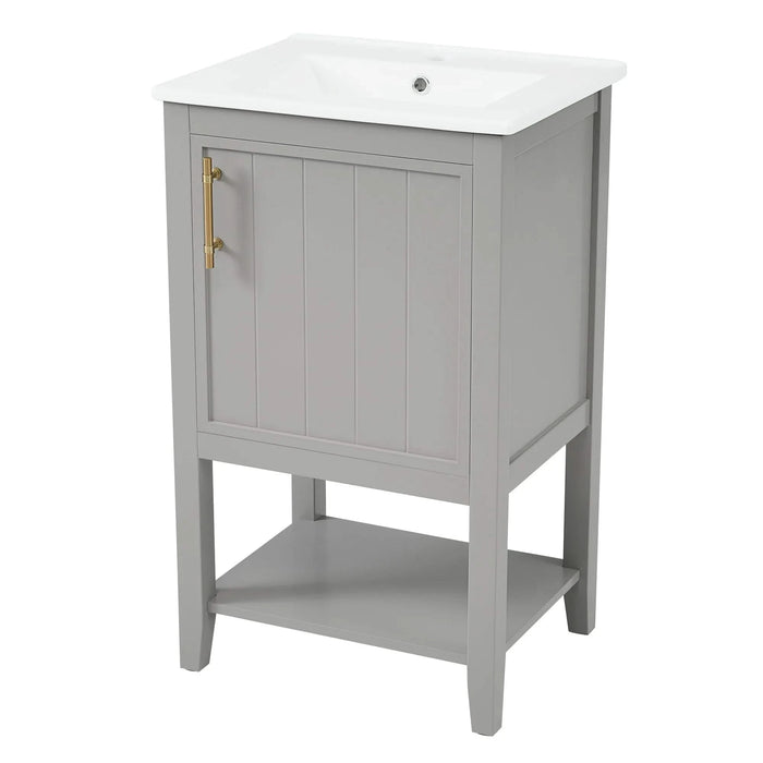 20' Bathroom Vanity with Sink, Bathroom Cabinet with Soft Closing Door, Storage Rack and Open Shelf, Grey(Old SKU:WF308492AAE) Default -DTYStore