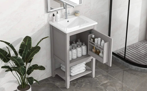 20' Bathroom Vanity with Sink, Bathroom Cabinet with Soft Closing Door, Storage Rack and Open Shelf, Grey(Old SKU:WF308492AAE) Default -DTYStore