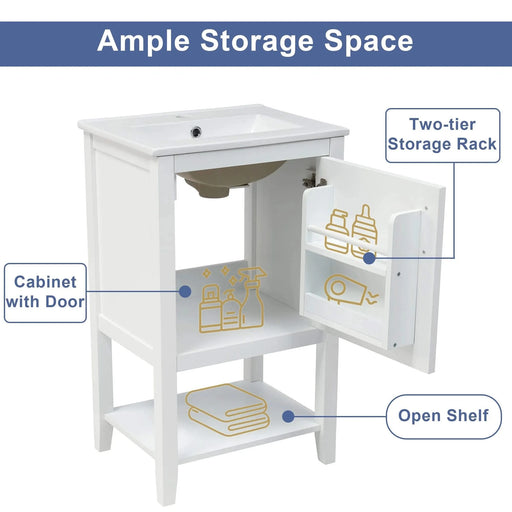 20' Bathroom Vanity with Sink, Bathroom Cabinet with Soft Closing Door, Storage Rack and Open Shelf, White(Old SKU:WF308492AAK) Default -DTYStore