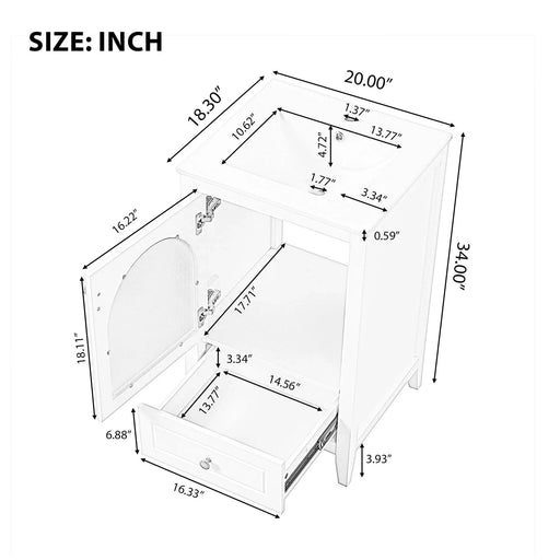 20' Bathroom Vanity with Sink, Bathroom Cabinet with Soft Closing Glass Door, A Drawer, White Default -DTYStore