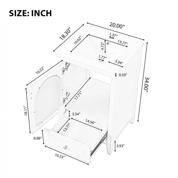 20' Bathroom Vanity with Sink, Bathroom Cabinet with Soft Closing Glass Door, A Drawer, White Default -DTYStore