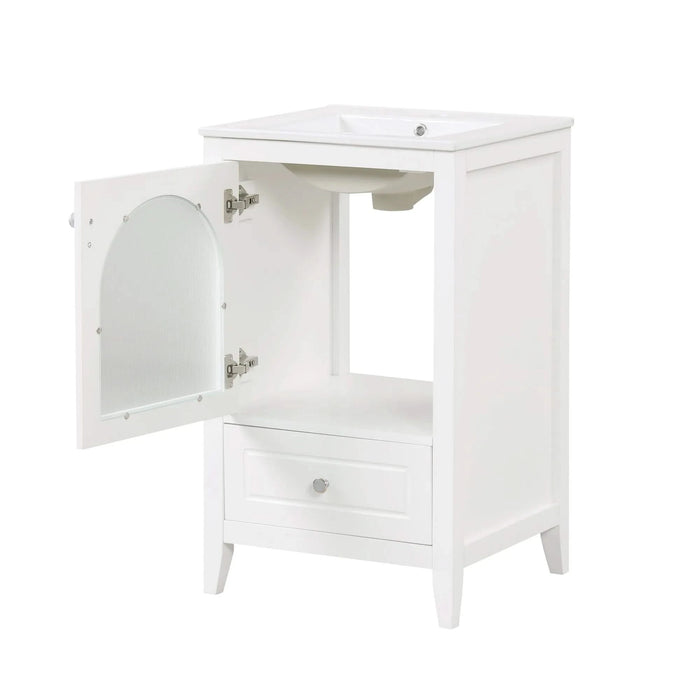 20' Bathroom Vanity with Sink, Bathroom Cabinet with Soft Closing Glass Door, A Drawer, White Default -DTYStore