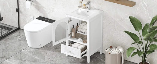 20' Bathroom Vanity with Sink, Bathroom Cabinet with Soft Closing Glass Door, A Drawer, White Default -DTYStore