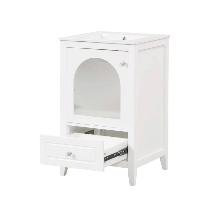 20' Bathroom Vanity with Sink, Bathroom Cabinet with Soft Closing Glass Door, A Drawer, White Default -DTYStore