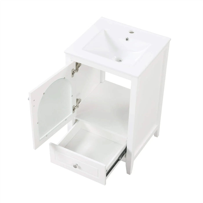 20' Bathroom Vanity with Sink, Bathroom Cabinet with Soft Closing Glass Door, A Drawer, White Default -DTYStore