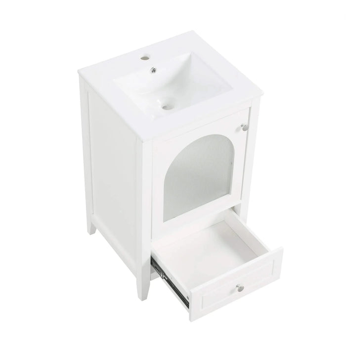 20' Bathroom Vanity with Sink, Bathroom Cabinet with Soft Closing Glass Door, A Drawer, White Default -DTYStore