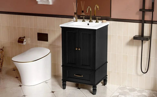 20' Bathroom Vanity with Sink, Bathroom Cabinet with Two Doors, Magnetic Door Stopper and Adiustable Foot Pads, A Drawer, Black Default -DTYStore