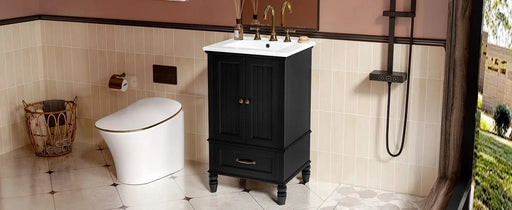 20' Bathroom Vanity with Sink, Bathroom Cabinet with Two Doors, Magnetic Door Stopper and Adiustable Foot Pads, A Drawer, Black Default -DTYStore