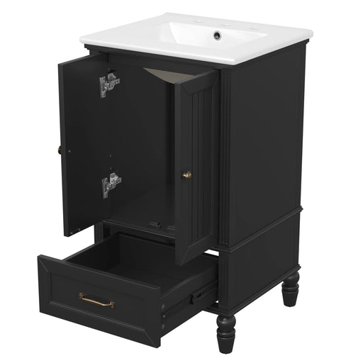 20' Bathroom Vanity with Sink, Bathroom Cabinet with Two Doors, Magnetic Door Stopper and Adiustable Foot Pads, A Drawer, Black Default -DTYStore