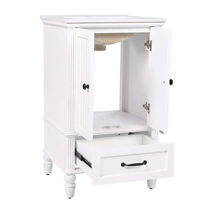 20' Bathroom Vanity with Sink, Bathroom Cabinet with Two Doors, Magnetic Door Stopper and Adiustable Foot Pads, A Drawer, White Default -DTYStore