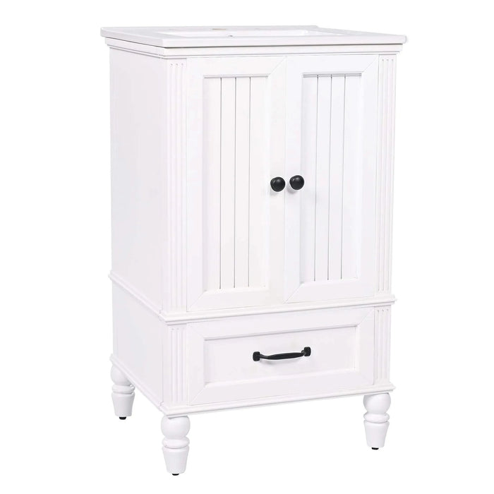 20' Bathroom Vanity with Sink, Bathroom Cabinet with Two Doors, Magnetic Door Stopper and Adiustable Foot Pads, A Drawer, White Default -DTYStore