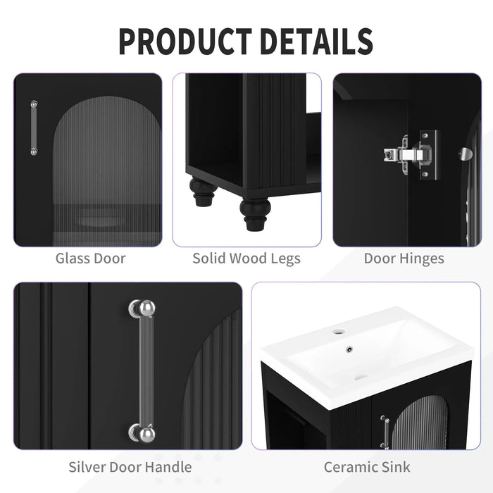 20' Bathroom Vanity with Sink, Bathroom Vanity Cabinet with Two-tier Shelf, Adjustable Shelf, Solid Wood and MDF, Black Default -DTYStore