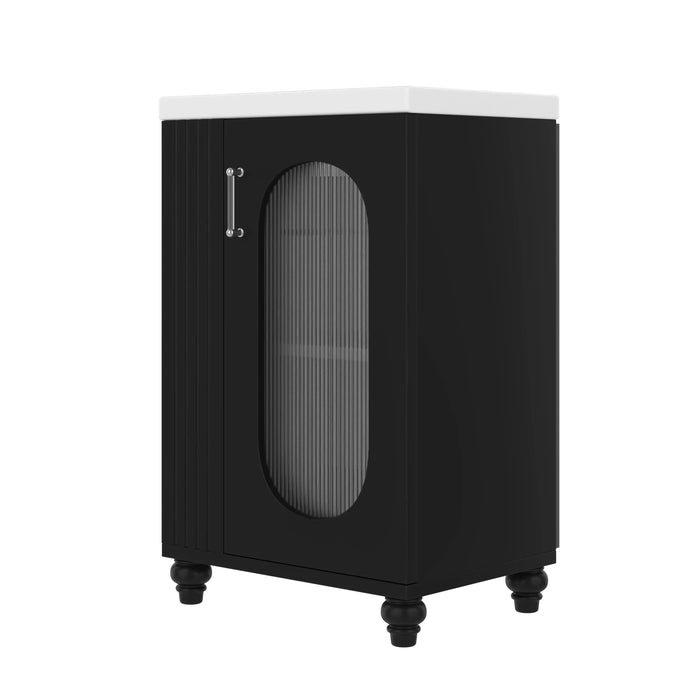 20' Bathroom Vanity with Sink, Bathroom Vanity Cabinet with Two-tier Shelf, Adjustable Shelf, Solid Wood and MDF, Black Default -DTYStore