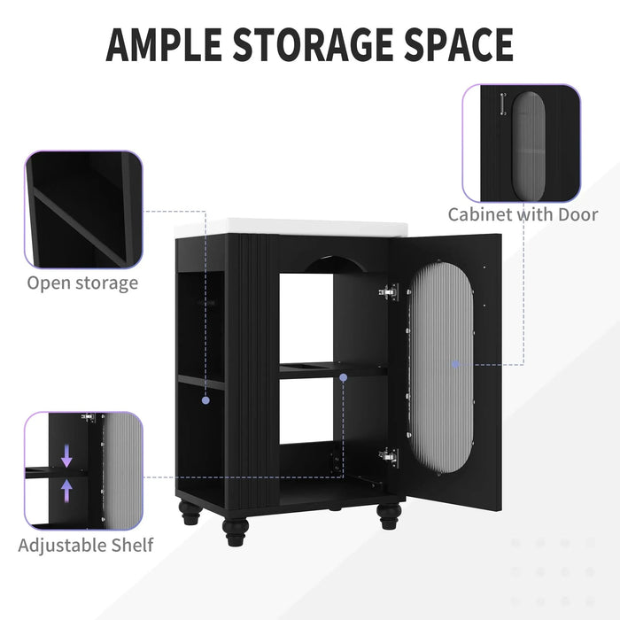 20' Bathroom Vanity with Sink, Bathroom Vanity Cabinet with Two-tier Shelf, Adjustable Shelf, Solid Wood and MDF, Black Default -DTYStore