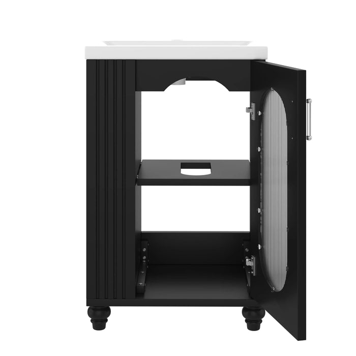 20' Bathroom Vanity with Sink, Bathroom Vanity Cabinet with Two-tier Shelf, Adjustable Shelf, Solid Wood and MDF, Black Default -DTYStore