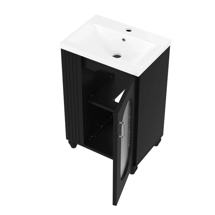 20' Bathroom Vanity with Sink, Bathroom Vanity Cabinet with Two-tier Shelf, Adjustable Shelf, Solid Wood and MDF, Black Default -DTYStore