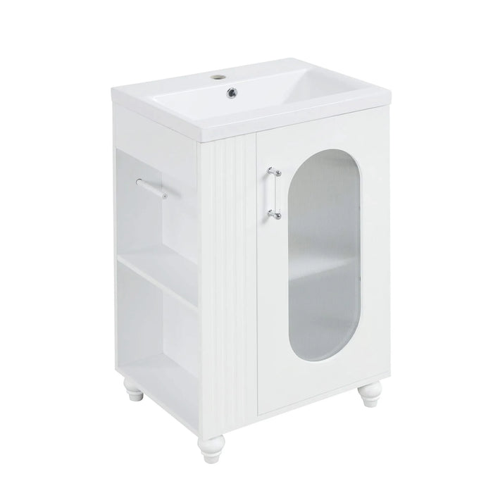 20' Bathroom Vanity with Sink, Bathroom Vanity Cabinet with Two-tier Shelf, Adjustable Shelf, Solid Wood and MDF, White(Old Sku:WF322518AAK) Default -DTYStore