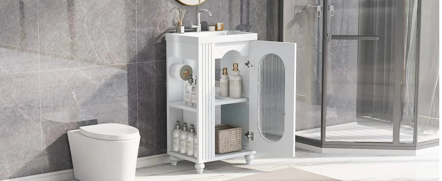 20' Bathroom Vanity with Sink, Bathroom Vanity Cabinet with Two-tier Shelf, Adjustable Shelf, Solid Wood and MDF, White(Old Sku:WF322518AAK) Default -DTYStore