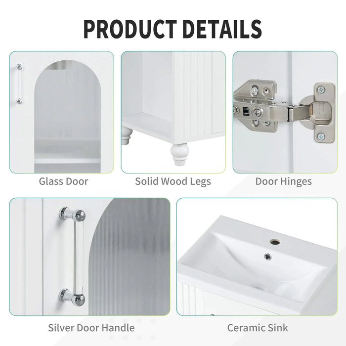 20' Bathroom Vanity with Sink, Bathroom Vanity Cabinet with Two-tier Shelf, Adjustable Shelf, Solid Wood and MDF, White(Old Sku:WF322518AAK) Default -DTYStore